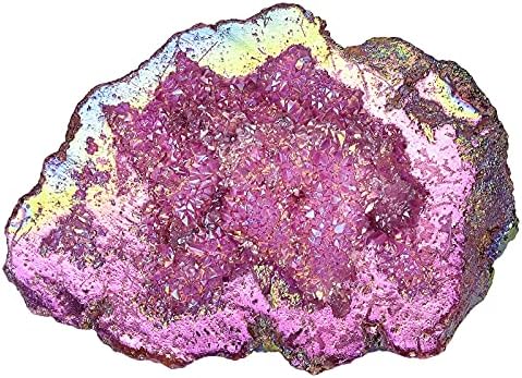 Амогели Неправилен титаниум обложен со кристал геодејски кластер за минерални примероци за дома и канцеларија, 200-370г