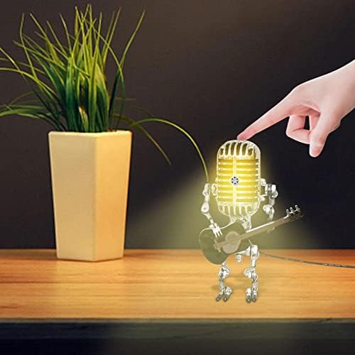 Домашна декорација ламба ретро гроздобер метален микрофон робот затемнување на ламбата LED роботски биро за гитара држач залание