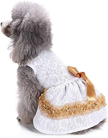 Облека за кучиња за кучиња за мали средни кучиња девојки кутре бели принцези фустани со лак и бисер декор миленичиња чипка костум формално палто