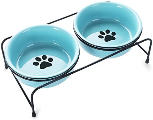 GDCZ порцелан крена мачка или мали чинии за кучиња со засилен метален штанд и дното на лизгање 15 унци