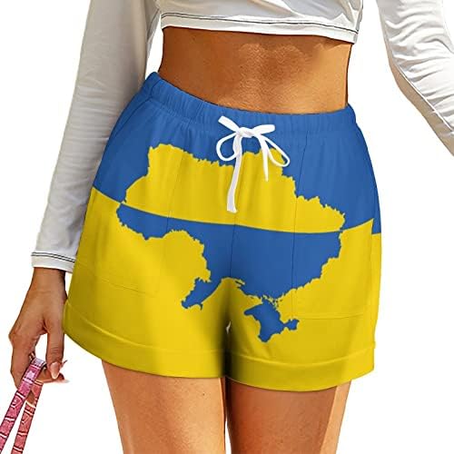 Украински знаме со мапата женски шорцеви со високи половини печати обични кратки панталони плажа што работи шорцеви со џебови