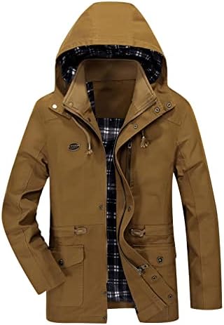 Зимска јакна за мажи поштеди качулки плус големина топло задебелен ров со палто на палто, копче надолу со ветерно -палто со џеб со џеб