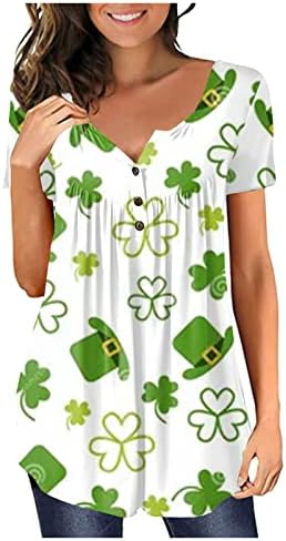 Maseенски блузи и врвови мода со краток ракав Св. Патрик, печатена маица Туника Топ блузи за 2023 година