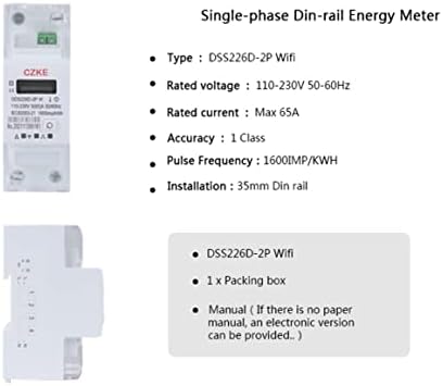 TINTAG DDS226D-2P WIFI единечна фаза 65A DIN Rail WiFi Smart Energy Meter Timer Timer Монитор за потрошувачка на енергија kWh мерач wattmeterz