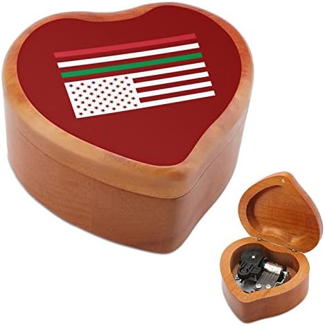 Nudquio American Italy Flag Wood Music Box Hearts Hearted Musical Musical Case
