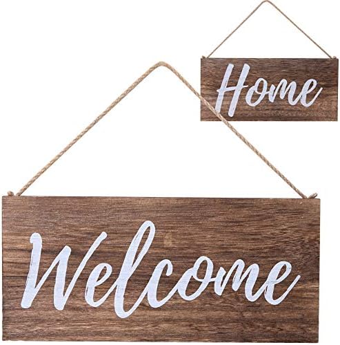 Албен Дрво виси знак за добредојде - реверзибилна порака дома или добредојде - 12 x 6 Правоаголна куќа на отворено/затворен декор - знак
