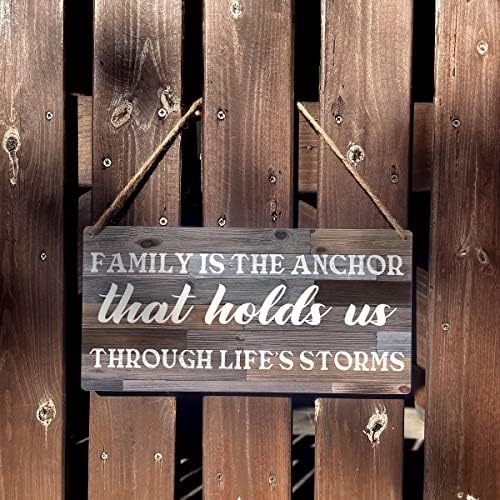 Смешни знаци Семејството е сидро што нè држи низ животни бури дрвени висечки знаци Рустикална wallидна уметност Домашна кујна Декорација 12