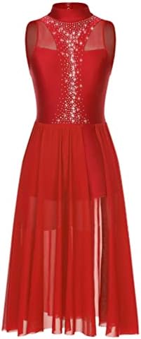 Vxuxlje женски лирски танчерски костум желки вратот чиста мрежа крпеница rhinestone maxi долг фустан