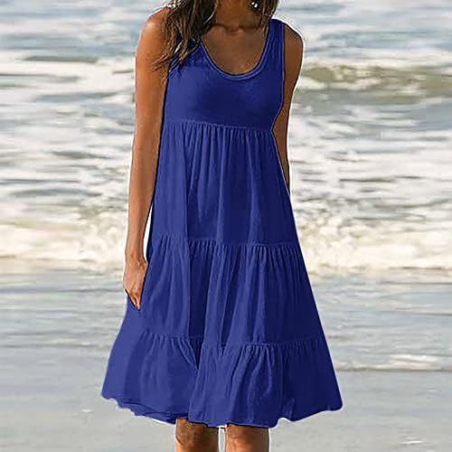 Летен Фустан За Жени Моден Празничен Фустан Фустан Со Еднобојна Забава Без Ракави Фустан На Плажа