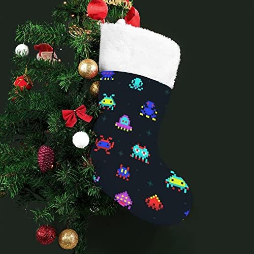 Сладок робот на пиксели, вселенски напаѓач Божиќно порибување Божиќни чорапи торбичка куќа семејство Божиќ декор