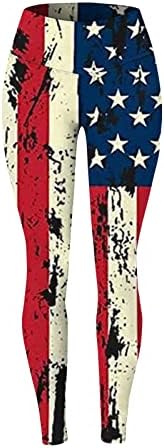 Американско знаме 4 -ти јули женски хеланки на стомакот Контрола на САД 4 -ти јули џогер панталони Обичен задник за кревање јога џогирање спорт