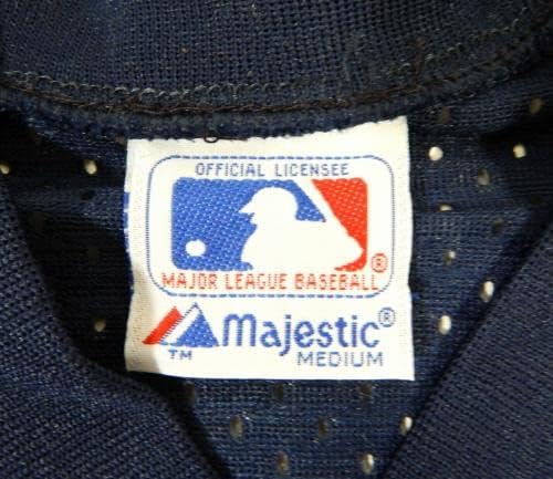 1983-90 Калифорниски ангели празна игра издадена практика за лилјаци во Blue Jersey M 748 - Игра користена дресови на MLB