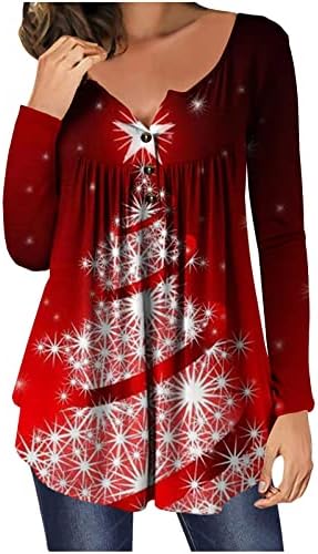 Спарли ги предводеше Божиќните кошули Хенли за жени со долг ракав, до врвовите на пелемот, облечени обични скриени стомачни врвови на