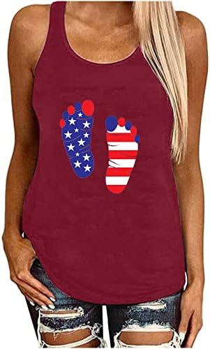 Резервоар за жени со жени со американски знамиња без ракави Тинејџерски девојки САД starsвезди и ленти Патриотски маици Камо Ракербек елек