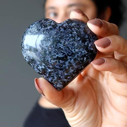 Сатенски кристали габро срце lубовник магичен индиго црн камен 2.25-2,5 инчи
