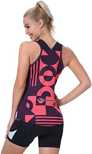 Racerback Cycling Jersey Women indoor-Out-Out-Out-Out-Outdoor Woor Bike без ракави рекреација на врвови со врвови со џебови со џебови