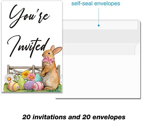 Покани за забави на Велигденски бренд со SOICEU со коверти сет од 20 Велигденски зајаче Велигденски појадок Велигденска забава за лов на јајца