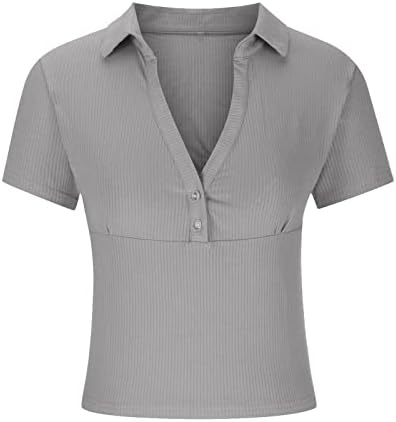 Врвови за женски солидни голф -култури со кратки ракави со кратки ракави, тенок фит ребрестиот туничен кошула со кошули на атлетски спортови