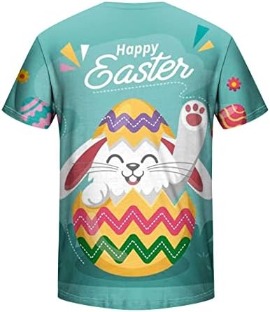 Среќни Велигденски кошули за мажи лето симпатична зајаче јајца графичка маица со тркалезен врат со кратки ракави, врвни празнични блузи