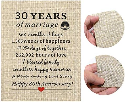 Корфара врамена на 30 -годишнината од Перл Бурлап Подарок 11 W x 13 H, 30 -годишнината на свадбата за парови, 30 години годишнина