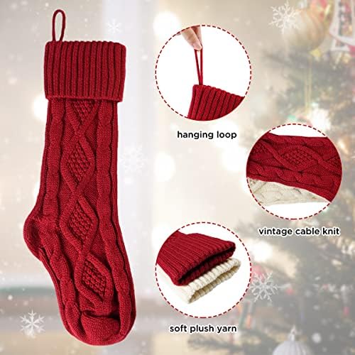 Божиќни чорапи за Божиќ, божиќни чорапи, кабел плетено плетено симпатично извезено гноме, виси комплет за порибување за деца момчиња девојчиња