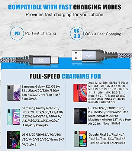 sweguard USB Type C Cable 3.1A Fast Charging [2Pack,6.6ft+6.6ft], USB-A to USB-C Charger Nylon Braided Cord & VR Link Cable 10ft