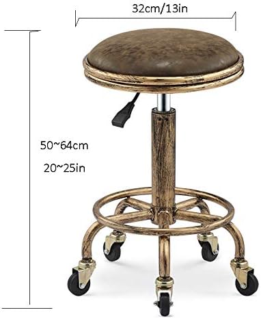 Столче за фризери со тркала ， столче за тетоважа со кафеава пун-синтетичко кожа седиште ， прилагодлива висина 50-64 см ， Поддржана тежина 160