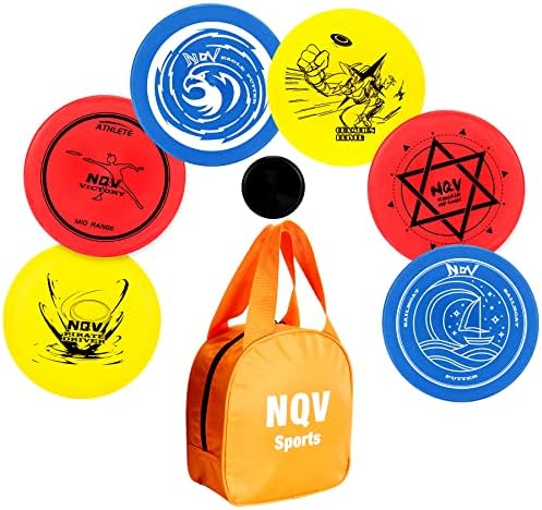 NQV диск голф сет со торба, сет за стартување на голф за дискови, 6 парчиња дискови за летање со возачи на возачи средни опсези+1 диск торба