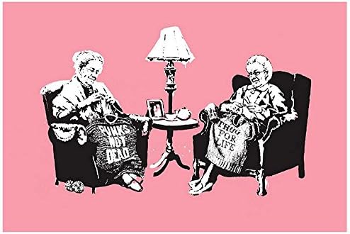 АЛОНЛИНСКИ АРТ - Стари жени плетење од Банкси | Сребрена врамена слика отпечатена на памучно платно, прикачена на таблата со пена | Подготвени