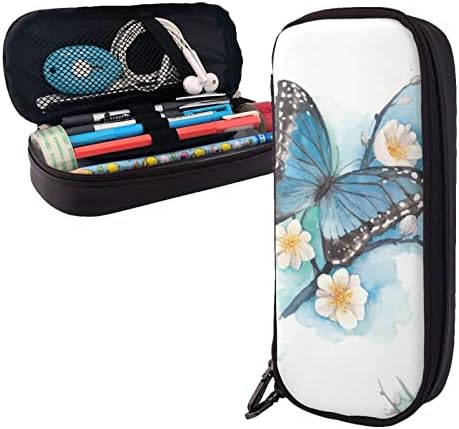 Dcarsetcv сина пеперутка на цвет цвет молив кутија симпатична пенкало молив кутија пука кожен флип молив торбичка канцеларија молив кутија торба