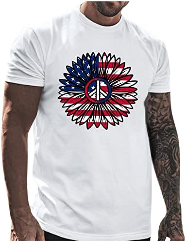HDDK 4-ти јули Машки маици со кратки ракави Патриотски цвет во САД знаме за печатење на екипаж на екипажот на врвови летни обични