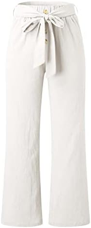Памучни постелнини панталони за жени женски памучни постелнина мода со долги панталони со високи половини обични панталони со појас