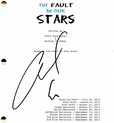 Ансел Елгорт потпиша автограм „А дефект во нашите starsвезди“ Сценарио за целосен филм - Ко -глуми: Лора Дерн, Нат Волф, Вилем Дафо, Сем