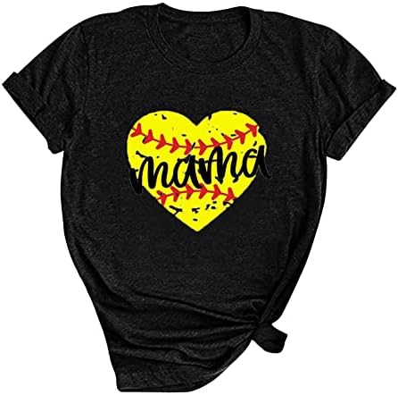 Бејзбол мајки кошули за жени, женски врвови мама печати лабава тркалезна вратот кратки ракави маица обична бејзбол мама мама врвови врвови