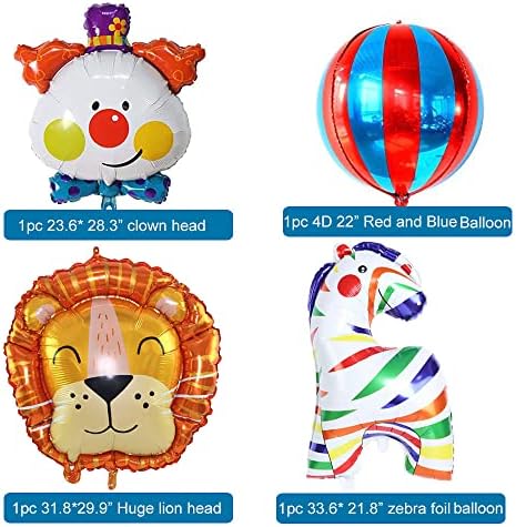 Фгбб 114 парчиња Карневалски Циркуски Балон Венец Лак Со Глава На Лав ,Зебра, Балон Од Кловн И Црвена, Сина 4д Лента Миларни Балони