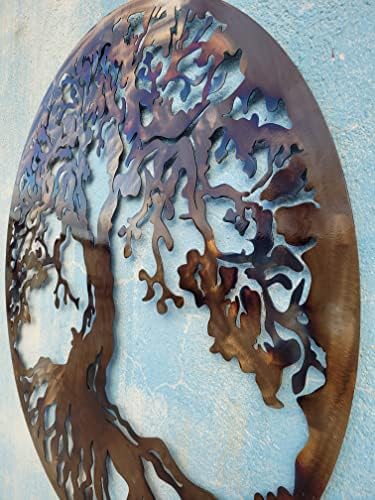 Дрво на животна метална уметност, голем wallиден декор, 36 инчи, топлинска боја