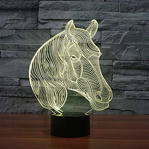 Jinnwell 3D Horse Animal Night Light Light Lamp илузија 7 во боја Промена на допир прекинувач Табела за декорација на декорацијата LED
