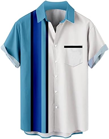 Менс куглање кошула од 1950 -тите гроздобер копче надолу кошула мажи се протегаат ретро рокабили стил, обични кошули со кратки ракави,