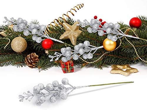 Martine Mall 20 PCS 9 ”Божиќни сјајни бобинки стебла, лизгачки, Божиќни вештачки лизгачки бери, бери пикови, лажни Божиќни плочи Бери гранка