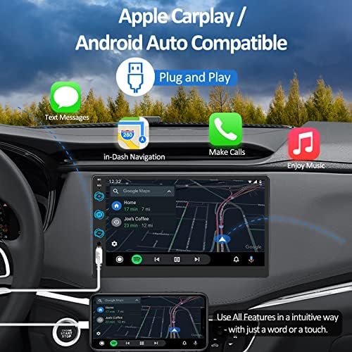 Двоен Дин Автомобил Радио Приемник Компатибилен Со Apple Carplay И Android Auto, Резервен Автомобил Стерео Со Bluetooth/Задна Камера/Сабвуфер