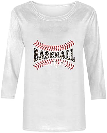 Женски летен бејзбол маички маички трендовски празник графички принт 3/4 ракави врвови обични лабави екипа на вратот Основен мета
