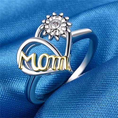 2023 цвет сончогледово срце прстен loveубов мајка мама ringsвони за жени креативна loveубов мама сончоглед Дејзи сребрена боја прстен прстен
