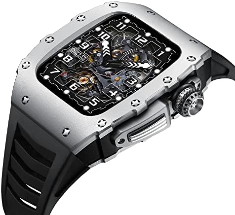 ТЕКСУМ Луксузен Метален Случај за Apple Watch 8 7 45mm Мод Комплет Алуминиумска Легура Гумен Спортски Бенд iWatch 6 5 4 4MM DIY Комплет За