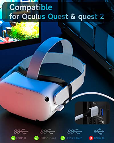 Zooaux кабел за врска 16 ft компатибилен со Meta/Oculus Quest 2 додатоци и компјутер/Steam VR, Брза пополнување и трансфер на податоци за компјутер