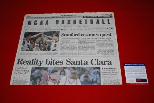 Ретки Стив Неш Сонс Маверикс НБА МВП потпиша ПСА/ДНК 1996 Оригинален весник - Автограмска колеџ уметност