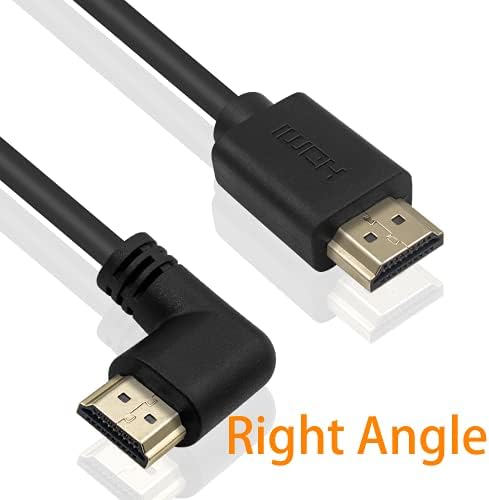 Poyiccot HDMI 2.0 машки до машки кабел 90 степени, 2 стапки / 60 см позлатена со голема брзина HDMI машко до машки кабел од десен