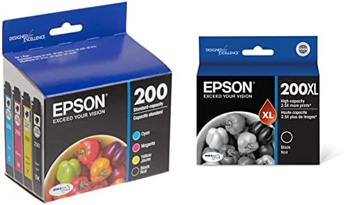Epson T200 Durabrite Ultra Ink Standard Capation Capation Castbe Combo Pack & T200 Durabrite Ultra Ink Ink со висок капацитет, за избрани