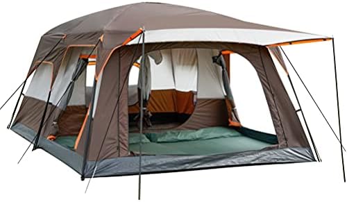 KTT Екстра голем шатор 12 лица, семејни шатори за кабини, 2 соби, директен wallид, 3 врати и 3 прозорци со мрежа, водоотпорен, двоен слој, голем шатор за отворено, пикник, кам