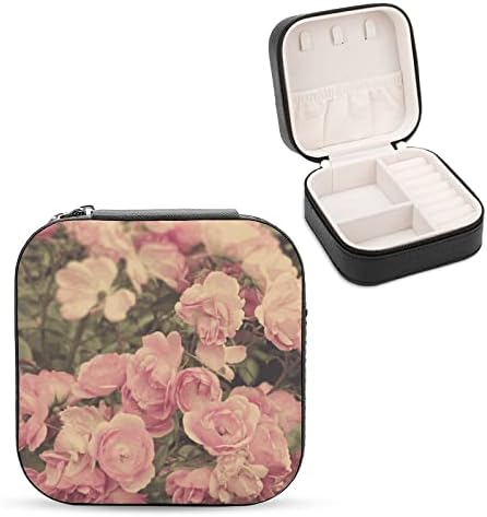 Гроздобер розово цветно уметничко дело женско премија патување со мали накит кутија ѓердан за складирање на прстен, мини дисплеј кутија