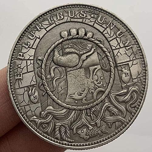 Предизвик монета скитници за монети гигантски рачно дрво корен месинг антички длабоко врежан комеморативен медал колекција монета риба